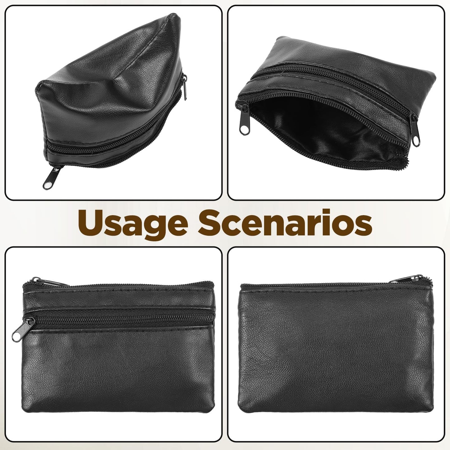 DOPENSPI 2 Pcs PU Leather Zipper Coin Purse, Mini Change Wallet Card Holder Black Zipper Pouch Small Coin Pocket Pouch for Women Men Purse Travel Daily Use