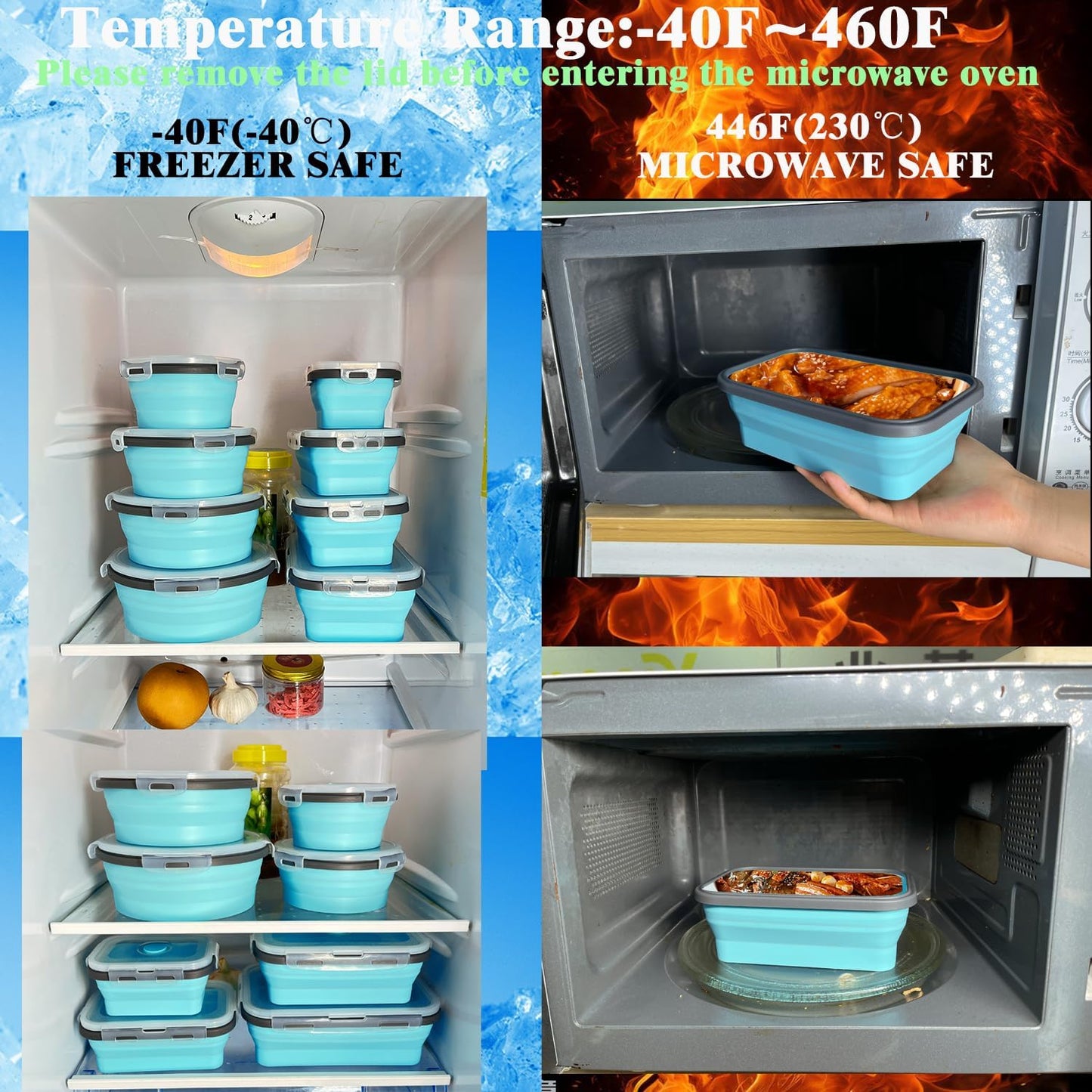 8 Collapsible Food Storage Containers With Lids, Rv Collapsible Bowls, Silicone Food Storage Containers, Camping Food Containers, Collapsible Containers for Food, Camping, Travel
