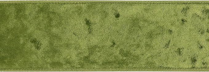 MEEDEE Moss Green Velvet Wired Ribbon 2.5 Inch - 10 Yards Crushed Velvet Christmas Ribbon for Tree Decoration, Wreath Supplies, Crafts Bow Making