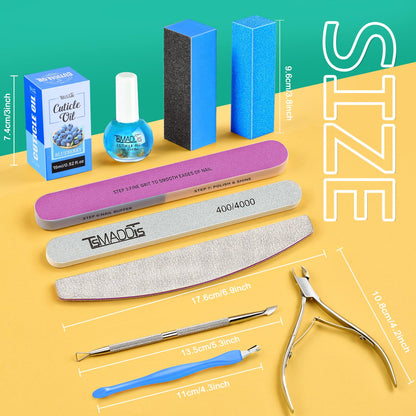 TsMADDTs Manicure Tools Kit Nail Care Kit with 3PCS Files, 2PCS Buffer Blocks, 2PCS Polishing Buffers, Cuticle Nipper, Pusher and Cuticle Oil