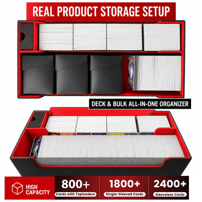 Scimi Premium Trading Card Storage Case with 5 Individual Deck Cases, Large MTG Commander Deck Box Holds 1800+ Cards, PU Leather Organizer for TCG & Sports Card Collections (Black & Red)