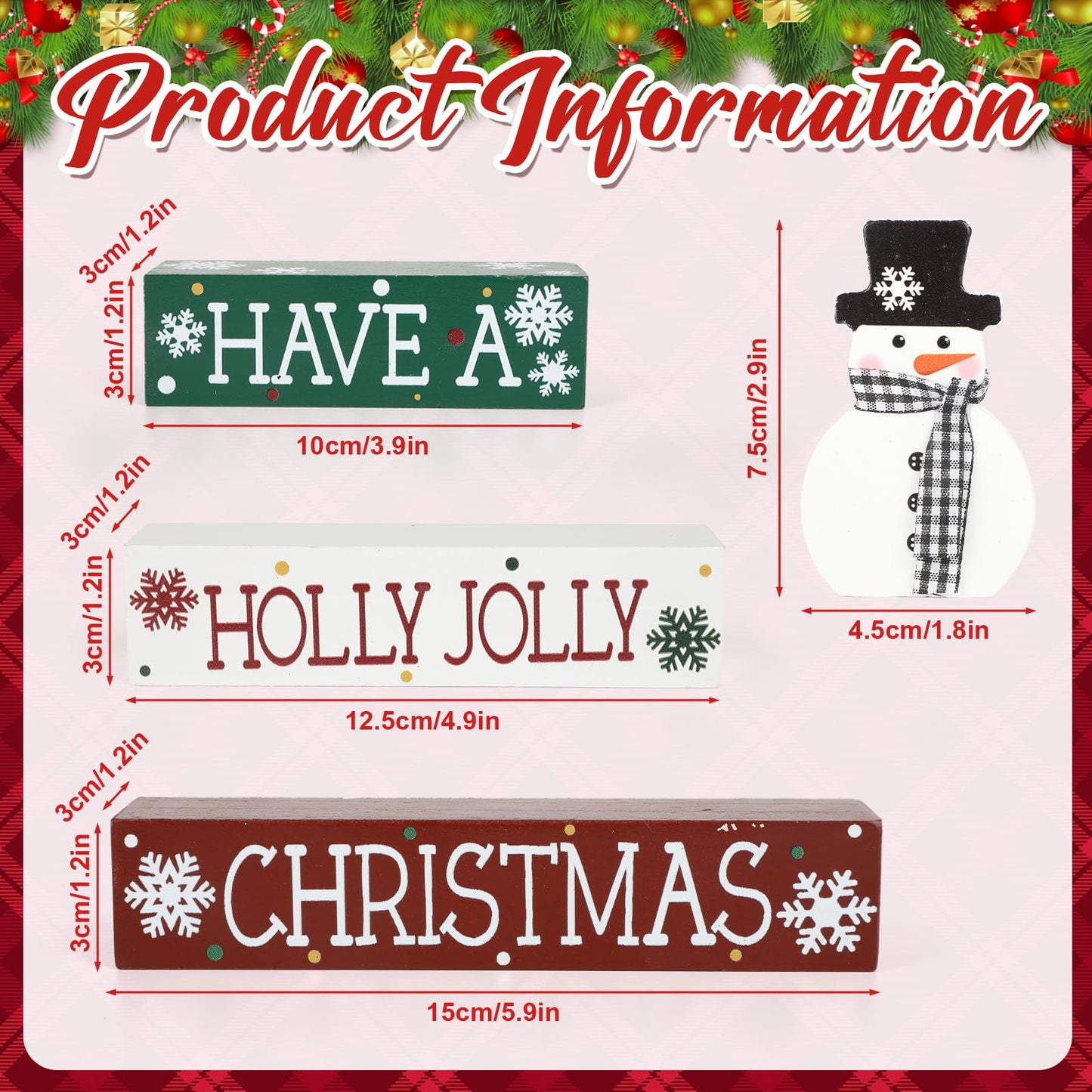 4 Pcs Christmas Decorations Indoor Wooden Snowman Table Sign Decor Table Centerpieces Xmas Merry Christmas Tabletop Block for Holiday Office Desk Tiered Tray Party Shelf Decor Farmhouse Winter