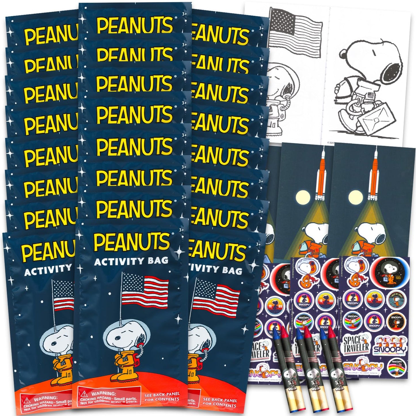 Peanuts Charlie Brown Mini Party Favors Set for Kids - Bundle with 24 Mini Snoopy Charlie Brown Play Packs with Coloring Pages, Stickers and More | Snoopy Birthday Party Supplies