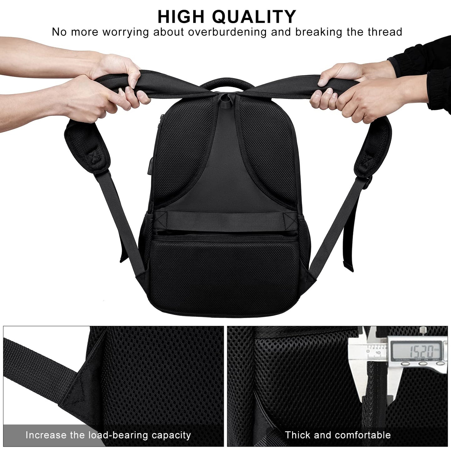 RJEU School Backpack for Teen Boys & College Students - 17.3 Inch Laptop Backpack with USB Charging Port, Anti-Theft Water Resistant Large Bookbag for Men, Travel & Work, Black