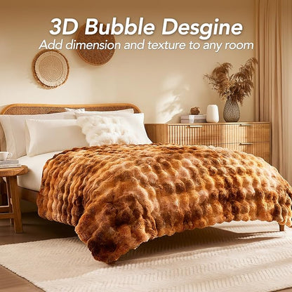 L'AGRATY Faux Fur Throw Blanket: 90" x 90" Luxury Soft Fluffy Thick Rabbit Fur Blankets for Queen Bed Couch - Cozy Plush Bubble Blankets for Home Decor: Warm Flannel Fleece Decorative Blanket
