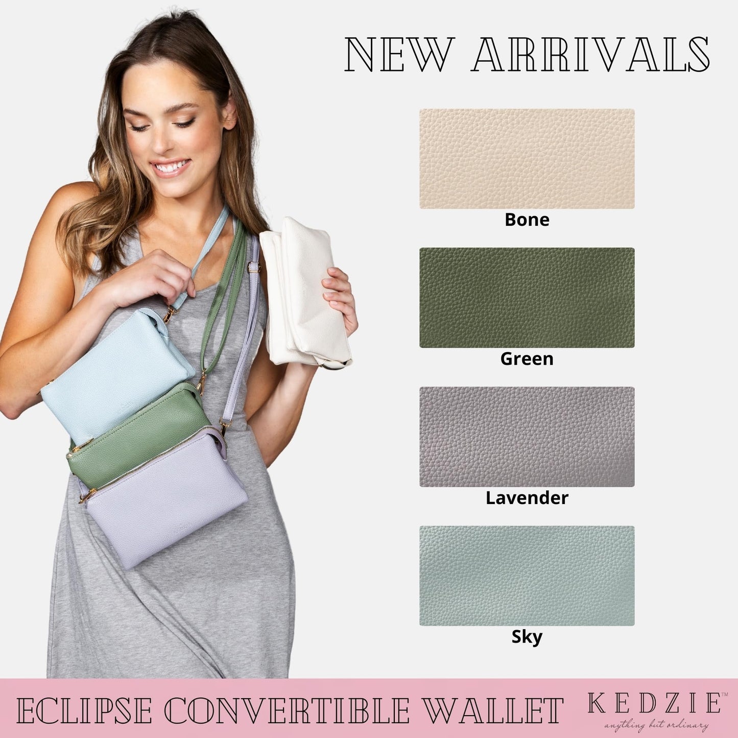 KEDZIE Eclipse Vegan Leather Convertible Purse Wallet Crossbody Handbag Clutch for Women - Navy