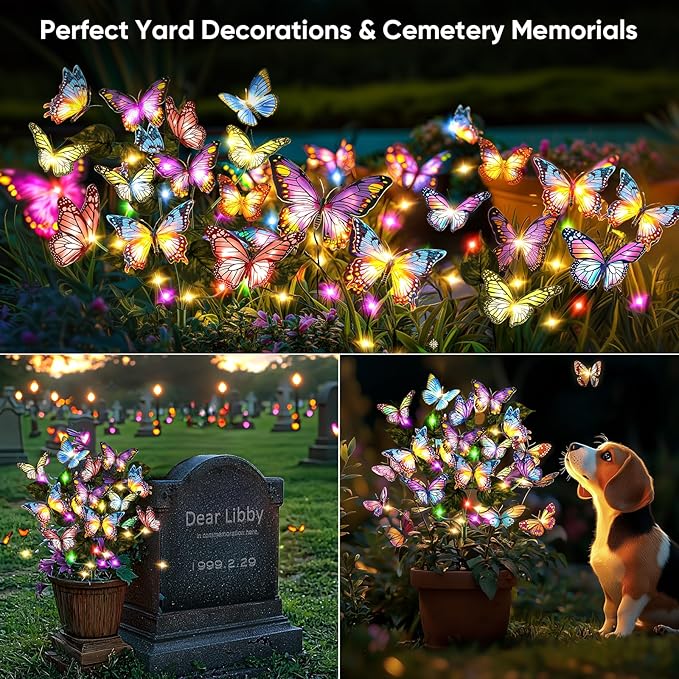 Solar Lights Outdoor Garden Decor: Gardening Gifts for Women Mom - 2 Pack 34 Butterfly Solar Lights with Colorful Bulbs - Outside Waterproof Christmas Decorations for Yard Patio Pathway Porch Lawn
