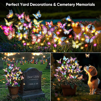 Solar Lights Outdoor Garden Decor: Gardening Gifts for Women Mom - 2 Pack 34 Butterfly Solar Lights with Colorful Bulbs - Outside Waterproof Christmas Decorations for Yard Patio Pathway Porch Lawn