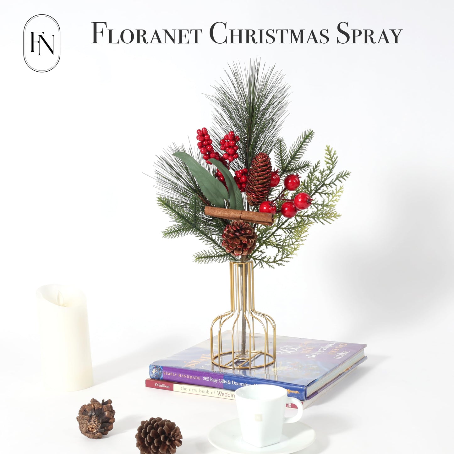 FLORANET 6Pcs（22“&17”） Christmas Red Berry,Pinecone,Cinnamons Pick,Pine Branch Mix Stem for Christmas Tree Wreath Floral Arrangement Vase Winter Holiday Décor