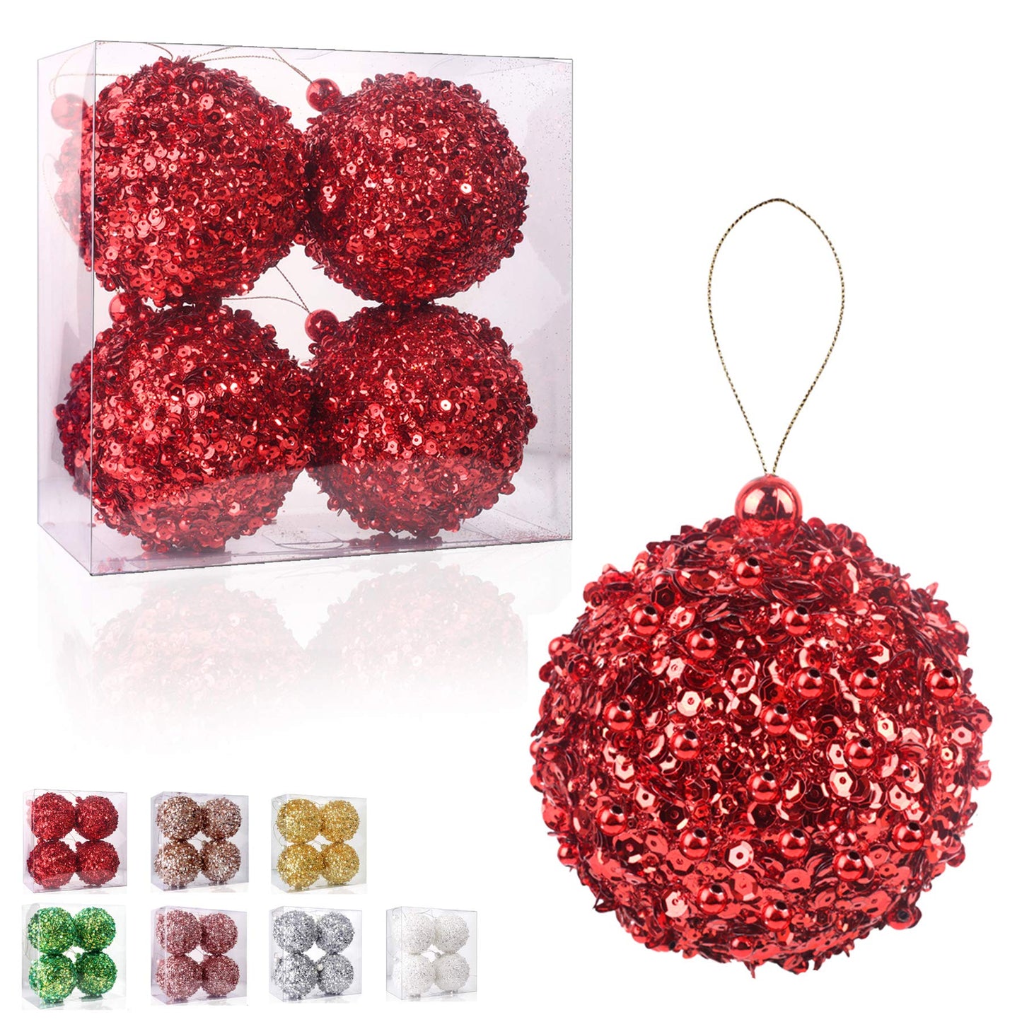 ZHANYIGY 4.25" Shatterproof Christmas Ball Ornaments, 4pc Red Set for Trees and Holiday Decor