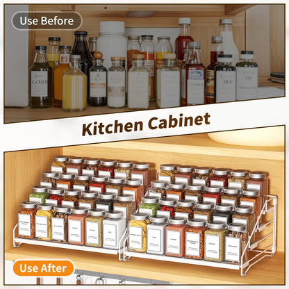 4 Tier Spice Rack for Cabinet, Spice Rack Organizer, Depth Adjustable Spice Holder for Countertop, Cupboard, Pantry, Seasoning Shelf, Metal, Black (1 Pack)