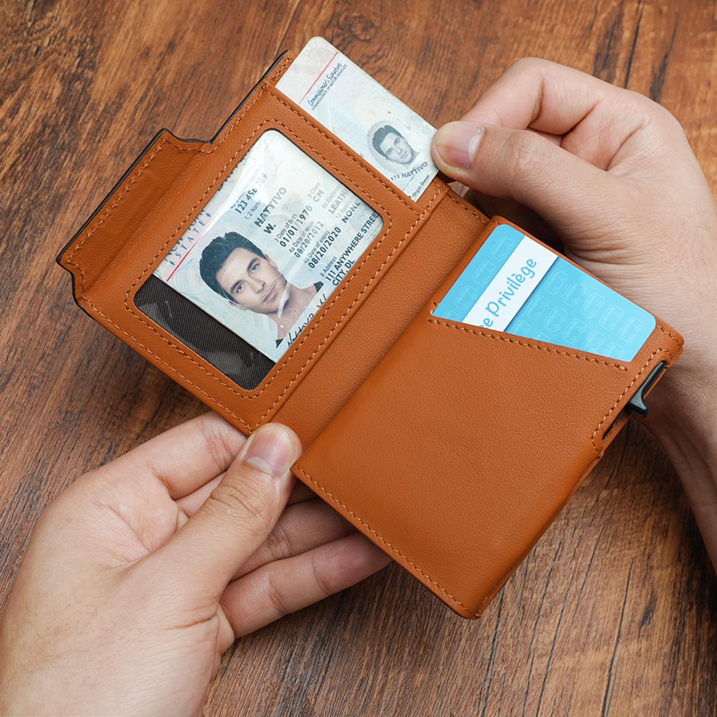SparkMark Minimalist Pop Up Wallet for Men | RFID Blocking Credit Card Holder Wallet with Money Clip | Mens Wallet Slim Bifold Front Pocket Metal Case with Gift Box (Genuine Full Grain Leather)
