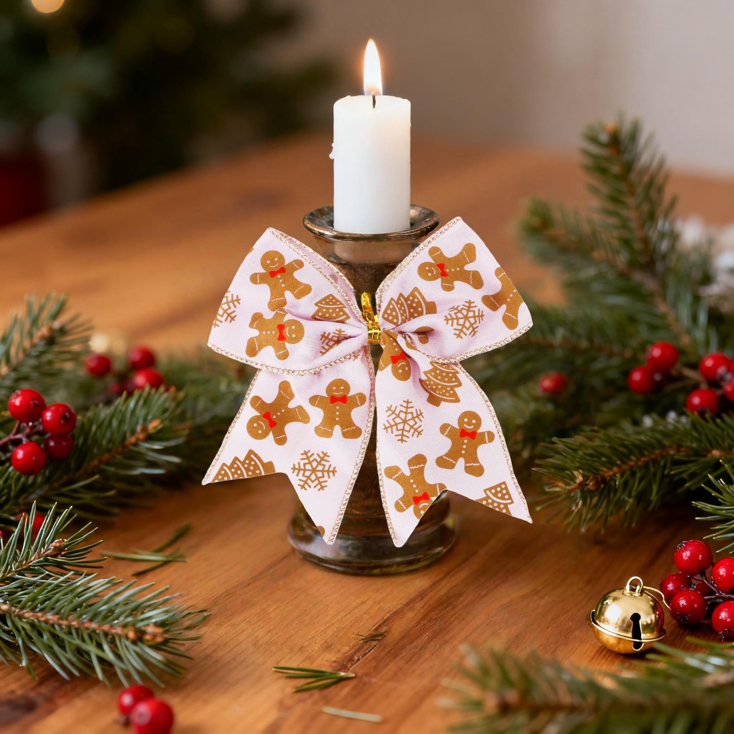 Meseey 12 Pcs Gingerbread Bows 6 Inch Large Pink and White Christmas Wreaths Bows Ornament for Xmas Tree Garland Home Wedding Indoor Outdoor Party Decor (Pink Gingerbread)