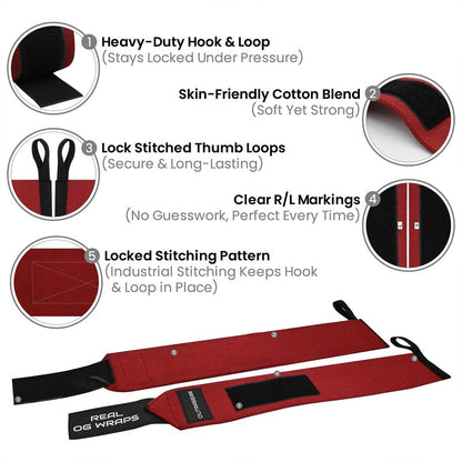 OUTRAGEAR 18" OG-Grade Wrist Wraps for Weightlifting – Heavy Duty Wrist Support with Thumb Loop & Lockdown Strap – Wrist Straps for Powerlifting, Bench Press & Gym Training (Viva Her)