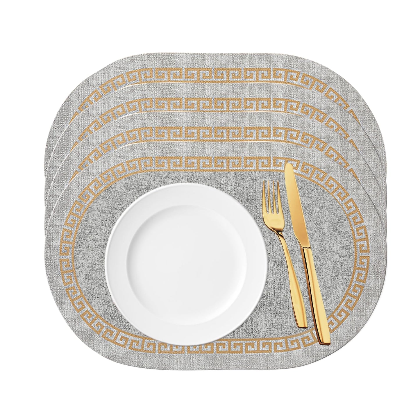 4-Piece Oval Placemats Set - Faux Leather Textured Placemats, Waterproof & Heat-Resistant Coasters, Non-Slip Table Mats for Kitchen Dining Table, Office Desk, Easy Clean, Stain Resistant (Oval-Grey)