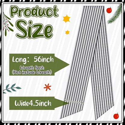 Wreath Sash for Front Door Wreath Satin Sash Blank Sashes Embroidery Monogram Yard Doorway Indoor Outdoor Wall Ribbon Bow Home Decor(Black, White,Stripe)