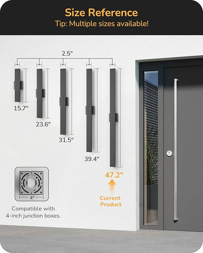 EDISHINE 47" LED Outdoor Wall Lights, 3CCT & 10%-100% Dimmable, IP65 Waterproof, Modern Exterior Lighting Fixtures, Linear Long Exterior Wall Light for House, Yard, 2 Pack, Black