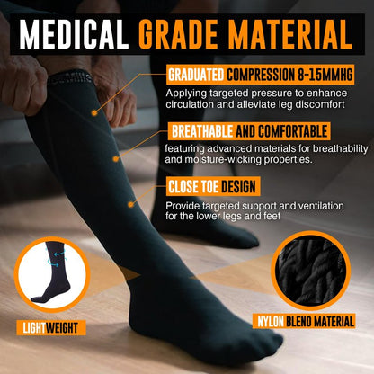 Doc Miller - Compression Socks for Women & Men - 8-15 mmHg Knee High, Medical Grade Support - Best for Sport, Travel, Nurse, Pregnancy, Circulation & Varicose Veins - 2X-Large Size, Black, 1 Pair