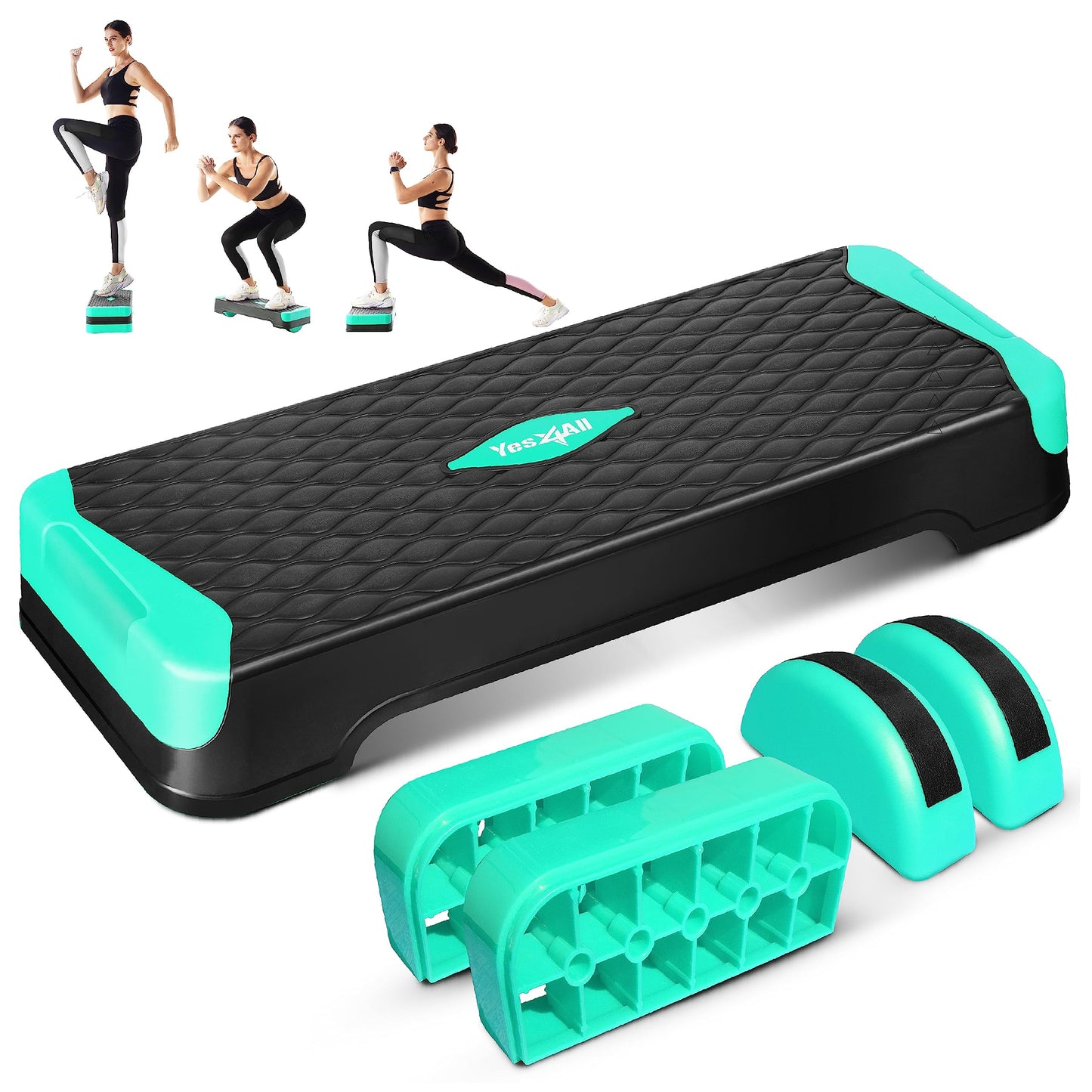 Yes4All 2-in-1 Adjustable Aerobic Step Platform Fitness Exercise Stepper with Rocker Balance Board Legs for Home Workout, Step Exercise & Balance Training