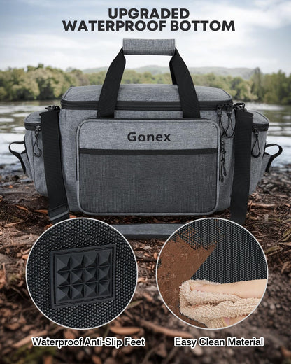 Gonex Fishing Tackle Bags for Saltwater & Freshwater, Fishing Gear Storage Bag with Water Resistant Bottom Suitable for 3600 3700 Size Tackle Box (Grey)