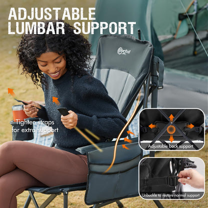 PORTAL Camping Chair with Lumbar Support for Adults Folding Portable High Back Oversized, 400LBS