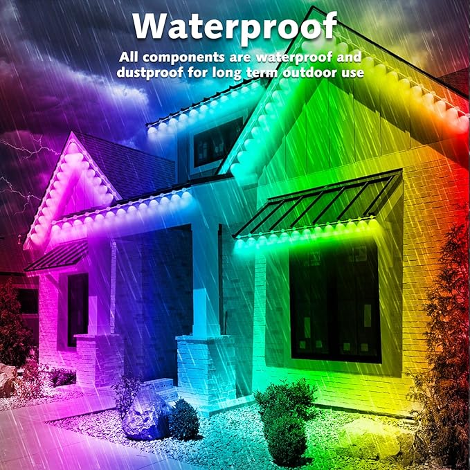 SINLEY Permanent Outdoor RGB Lights,Waterproof Smart LED Eaves Lights with App/Remote Control,for Christmas and All Holiday Decor,Daily and Accent Lighting,House Roof and Garden Lighting (100FT)