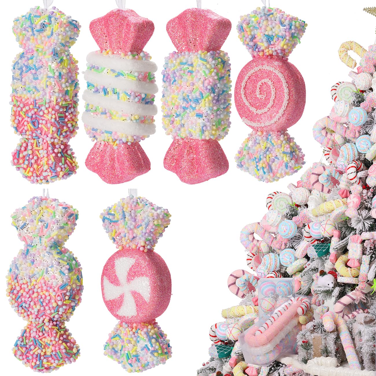 LANGXUN 6pcs Candy Land 2025 Xmas Birthday Party Wedding Suppiles Decoration, Hanging Candy Cane Christmas Tree Décor, Christmas Decorative Hanging Ornaments Crafts