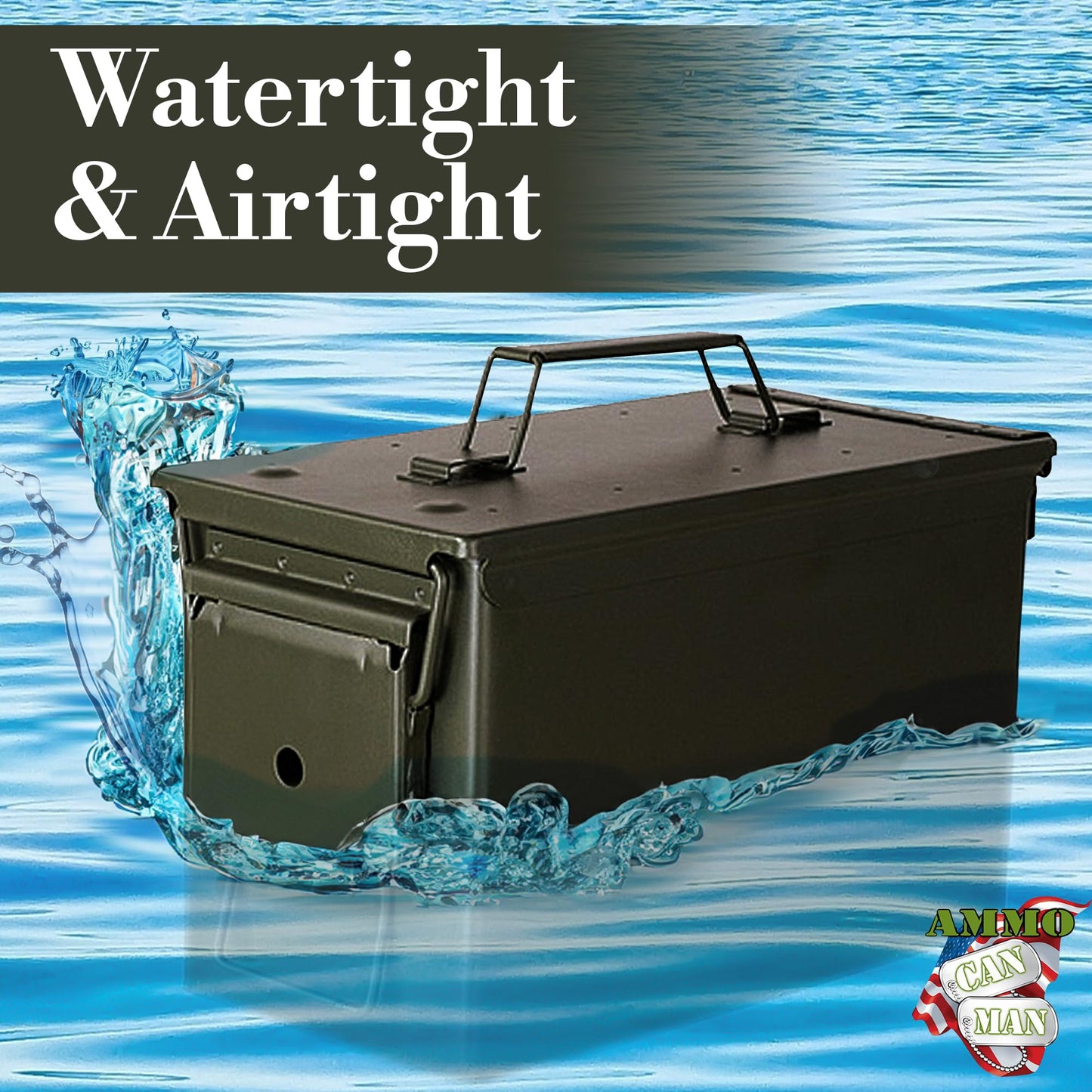 U.S. Military Issue 50 Cal Ammo Can (M2A1/M2A2), Solid Alloy Steel Storage Containers – Watertight & Airtight Army Ammo Box w/Hinged Lid, Locking Latch - Military Grade Ammo Cans Metal