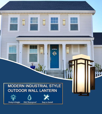 Outdoor Wall Light Fixtures, Exterior Waterproof Lanterns, Porch Sconces Wall Mounted Lighting with Modern Frosted Glass, Black Aluminum Wall Lamps for Patio Front Door Entryway, (Type_A 15.4''H)