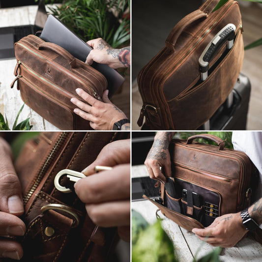 DONBOLSO Leather Messenger Bag for Women and Men - 15x12x4-Inch Handcrafted Shoulder Bag for Laptop - Attache Case for Office Essentials - Leather Briefcase for Work, Business, Travel - Vintage Brown