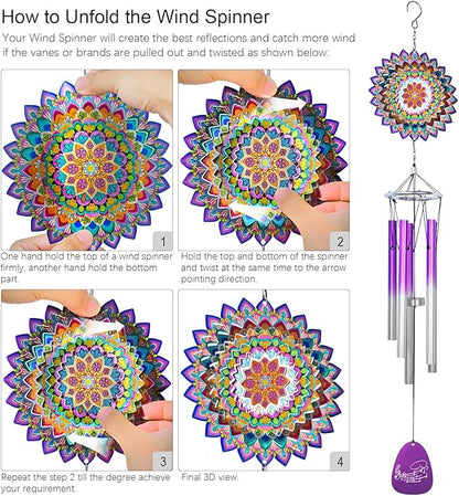 Wind Chimes for Outside with Wind Spinner Mandala Lucky Clover,33" Memorial WindChimes Outdoor Hanging Decor for Zen Garden Patio,Best Gifts for Mom Women Wife Grandma,Christmas Ornaments