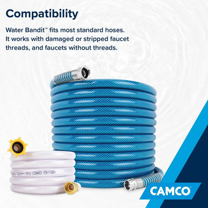 Camco Water Bandit - Features a Flexible Silicone Sleeve for 1" Faucets & Male Water Hose Connection that Fits 3/4-11.5NH Hose Threads - Works with Damaged Faucet Threads/Threadless Faucets (22484)