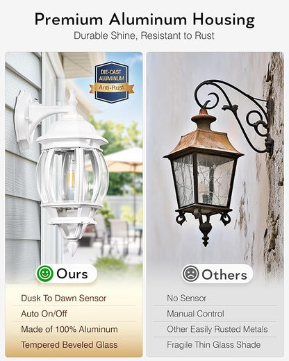 VIANIS White Porch Lights Outdoor, 2 Pack Dusk to Dawn Exterior Lighting Fixtures for House, Modern Outdoor Wall Sconce Lantern for Patio Coach, Anti-Rust Waterproof Outdoor Garage Lights Wall Mount