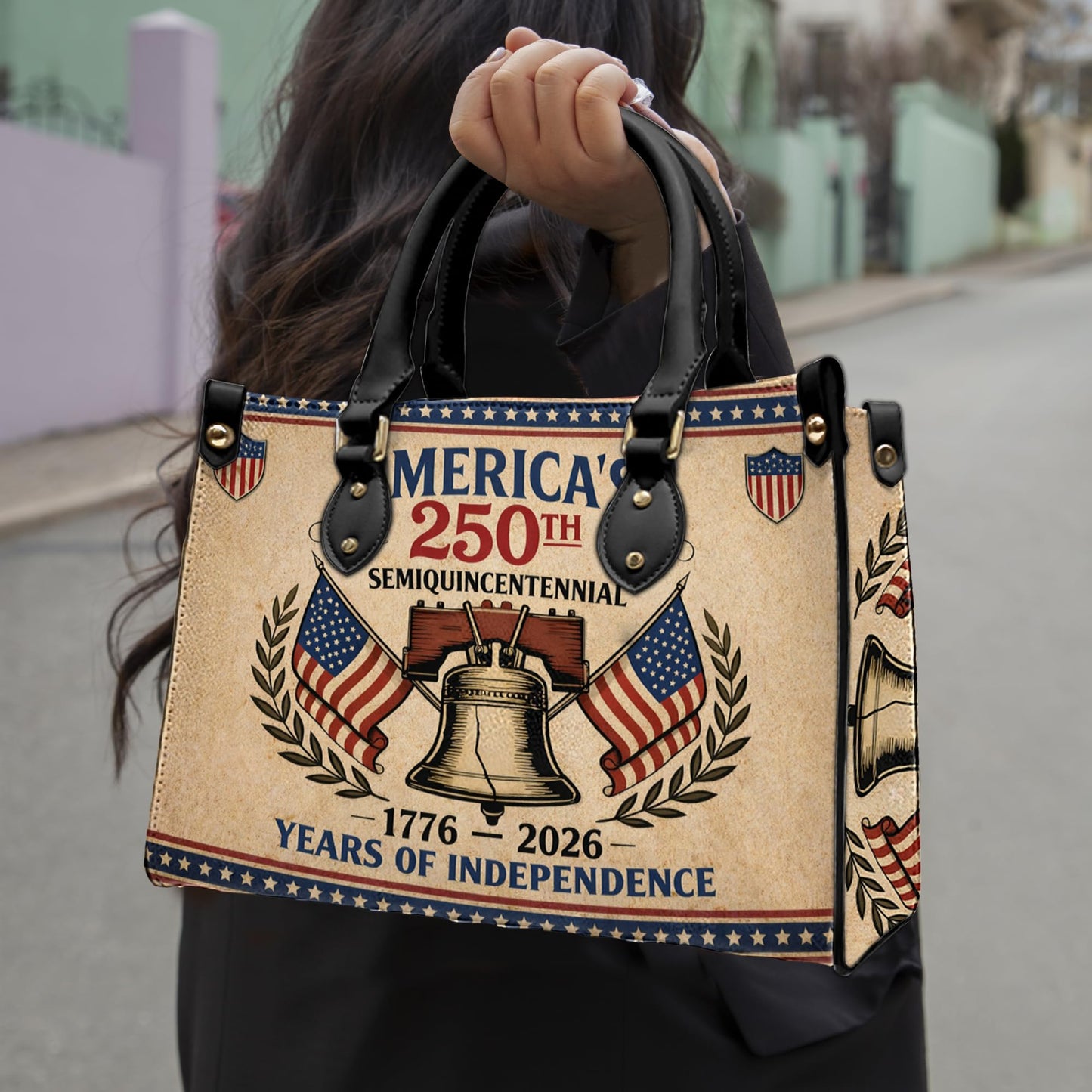 Personalized USA Anniversary Leather Bag, Eagle Purse for Women, 4th of July Patriotic Gift for Her, Veteran Day Gift (#3)