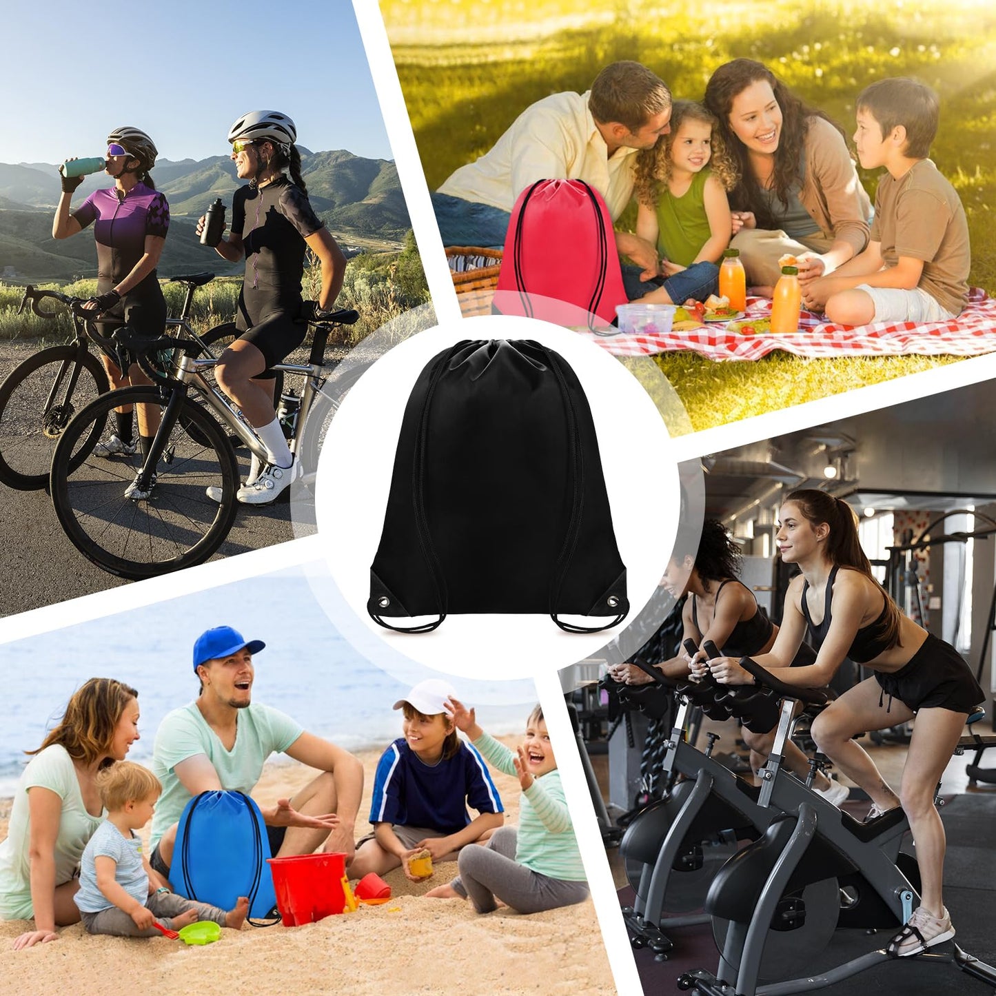 Grneric Drawstring Backpack Bulk 42 Pcs String Backpack Drawstring Bags Cinch Bag Sackpack for Men Women Gym (Black)