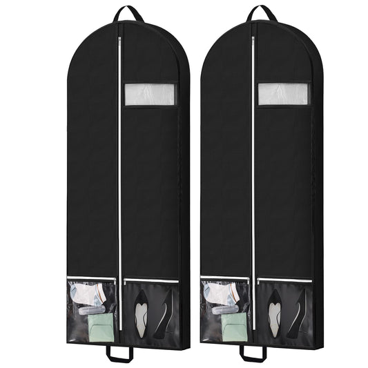 54" Garment Bags for Travel and Storage, Travel Suit Bags for Men Women with 2 Clear Pockets, Storage bags for Clothes, Suits, Dress, Shirts, Coats 2pcs Black