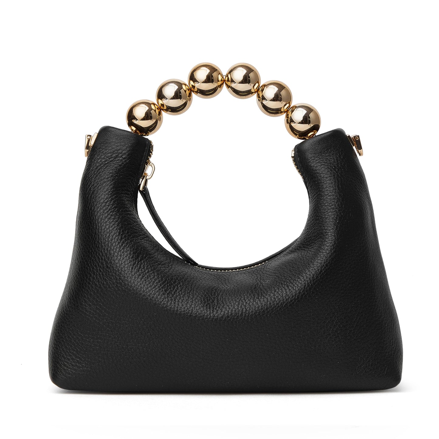 DORIS&JACKY Small Top Handle Clutch Purse for Women, Designer Leather Evening Crossbody Bag with Metal Ball Tote Handle And Leather Chain Strap (Black)