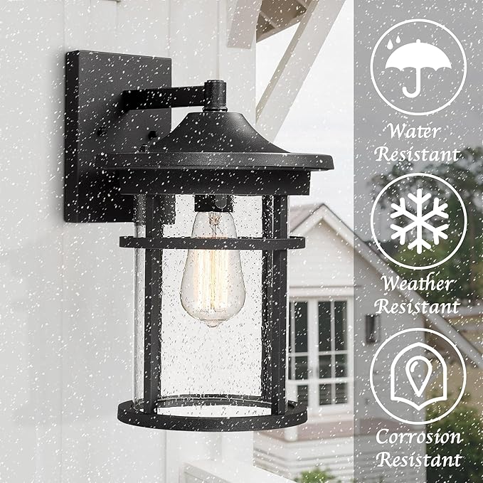 Bestshared Outdoor Wall Sconce, Outdoor Wall Lights, Exterior Wall Mount Light Fixture, Modern Outside Porch Light Wall Mount for House, Garage, Entryway, Exterior Wall Lantern with Seeded Glass Shade