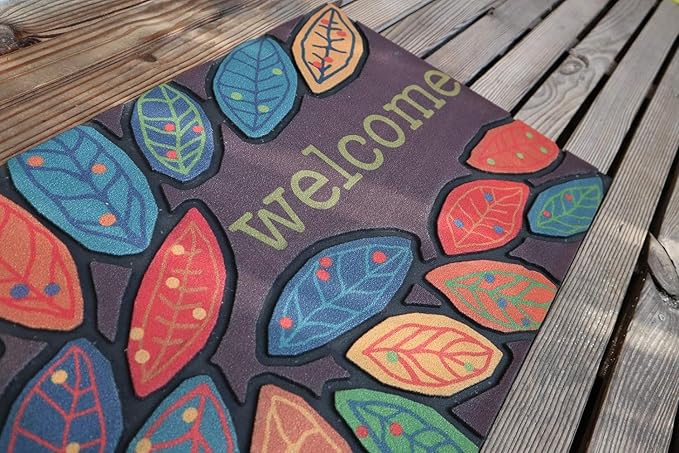 CHICHIC Door Mat, Welcome Mat 17x 30 Inch Front Door Mat Outdoors for Home Entrance Outdoors Mat for Outside Entry Way Doormat Entry Rugs, Heavy Duty Non Slip Rubber Back Low Profile, Leaves