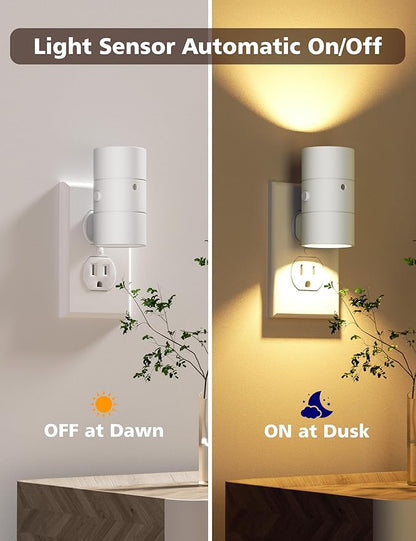 Night Lights Plug Into Wall,Dimmable LED Nightlight with Dusk to Dawn Light Sensor,0-100LM Adjustable Brightness,3 Color Temperatures,Night Light for Hallway Bathroom Stair Bedroom,White,2 Pack