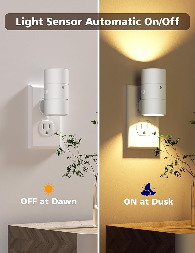 Night Lights Plug Into Wall,3 Color Temperatures LED Night Light Plug in,Dusk to Dawn Sensor,0-100LM Adjustable Brightness,Dimmable Night Lights for Hallway Bathroom Stair Bedroom,White,8 Pack
