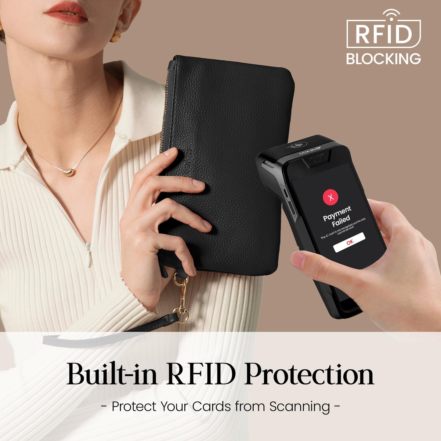 befen Black Genuine Leather Wristlet Clutch RFID Blocking Bag Cell Phone Wallet Purse Smartphone Wristlet Wallet Purses and Handbags for Women