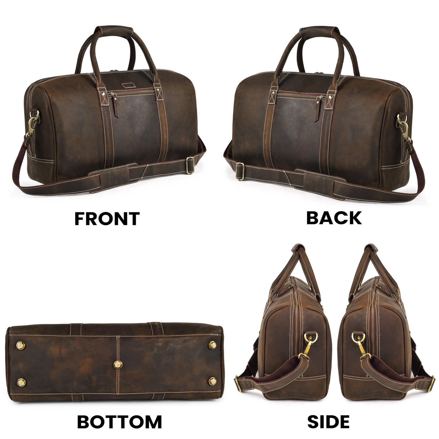 Rasavi Leather Duffel Bag for Men & Women – 24 Inch Travel Weekender, Carry-On, Overnight Travel, Sports & Gym Luggage Bag- Brown