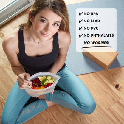 Zip Top Reusable Food Storage Bags | 3 Dish Set [Gray] | Silicone Meal Prep Container | Microwave, Dishwasher and Freezer Safe | Made in the USA