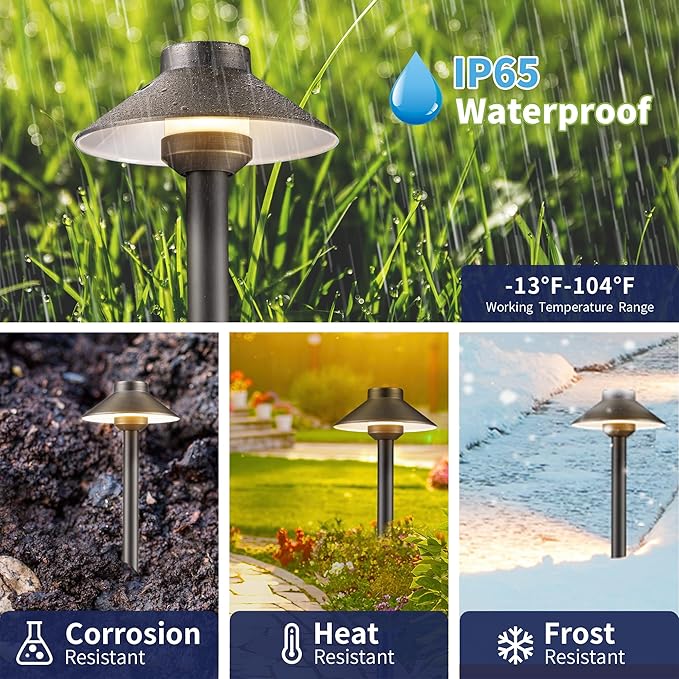 Gardenreet Low Voltage Landscape Lighting Brass, 12v Pathway Lights Waterproof, Hard Wired Path Light Outdoor, Bronze for Exterior Area Patio House with 3W 270LM 3000K Warm White G4 Bulb (4 Pack)
