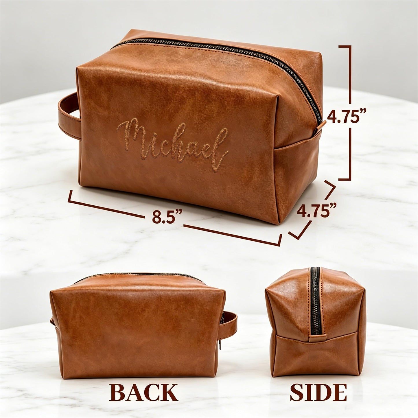Custom Embroidered Toiletry Bag for Men, Customized Birthday Fathers Day Groomsmen Gift for Dad, Personalized Mens PU Leather Travel Cosmetic Bag with Name for Husband, Shaving Dopp Kit Organizer Bag