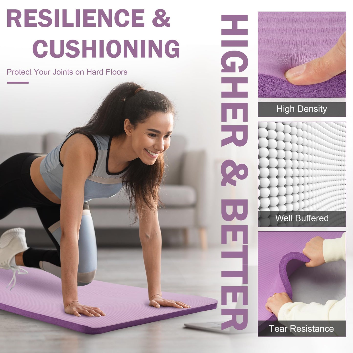 Fitvids Yoga Mat 1-Inch Extra Thick High-Density Exercise Mat with Non-Slip Surface & Carry Strap for Men & Women Tear-Resistant Pilates Workout Mat for Home Gym, Floor Fitness