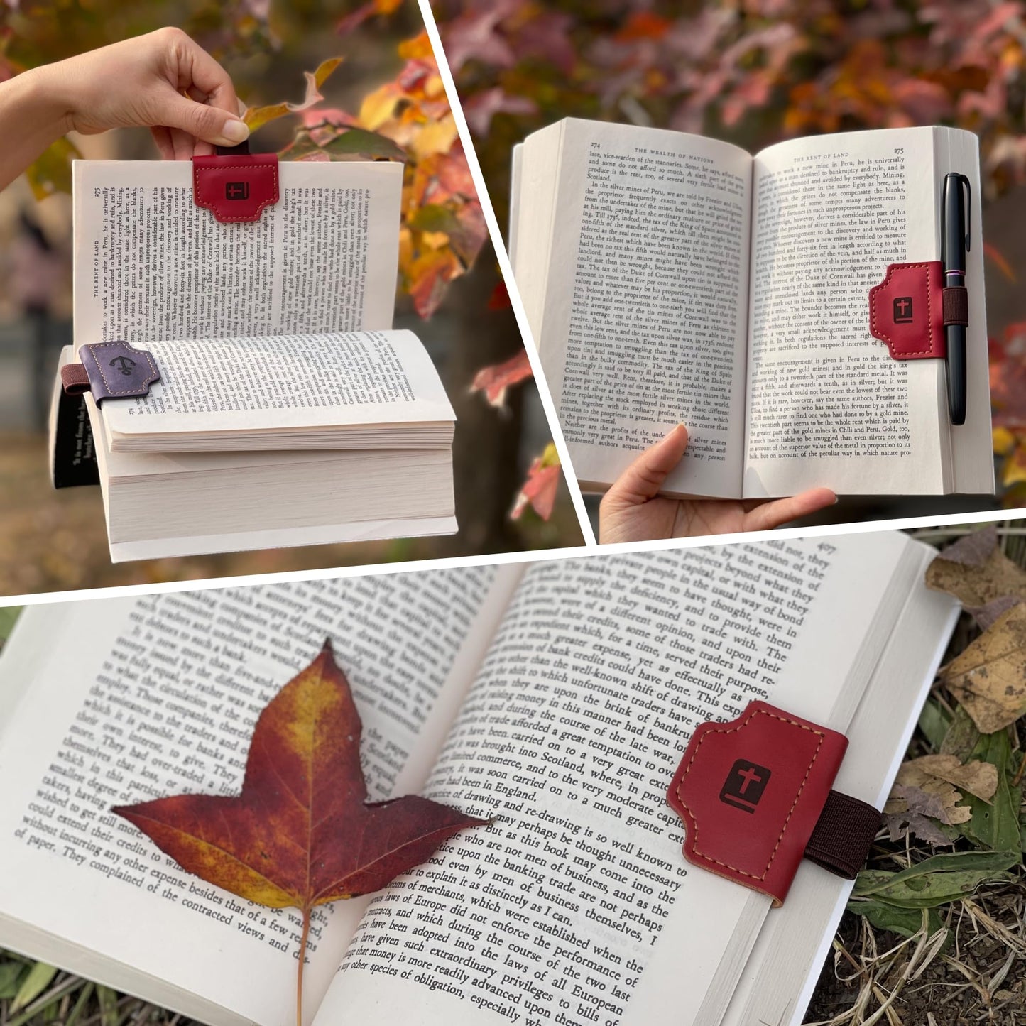 Buyborgood 4 Pcs Personalized Magnetic Leather Bookmark Pen Holder Book Lovers Christian Gifts Bygone Mark for Reading, Red-Bible + Brown-AΩ + Blue-Cross + Green-Anchor