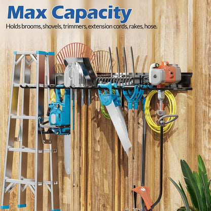 Volitaous 48Inch Garage Garden Tool Organizer Wall Mount, Heavy Duty Garage Tool Storage Rack, Adjustable Mix 9PC Metal Hooks, Rake Hangers Yard Tool Organizer Rack, Max 300Lbs