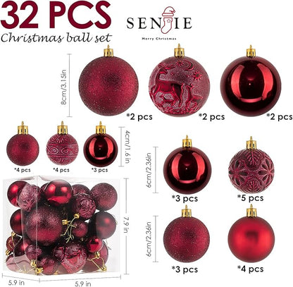 Christmas Ornaments for Xmas Trees,Burgundy Shatterproof Christmas Ball Ornaments